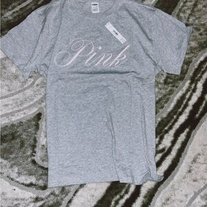 Victoria's Secret Gray Tee with Pink Script